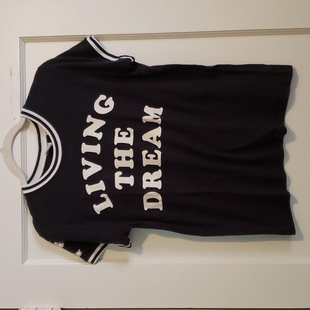 Soft Black Disney T Shirt Living The Dream and Mickey Mouse Sleeve Print
